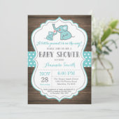 Invitation Baby shower d'éléphant rustique Aqua (Debout devant)