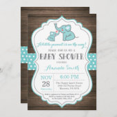 Invitation Baby shower d'éléphant rustique Aqua (Devant / Derrière)