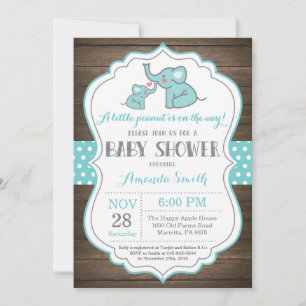 Invitation Baby shower d'éléphant rustique Aqua