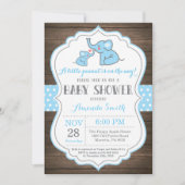 Invitation Baby shower d'éléphant rustique bleu (Devant)