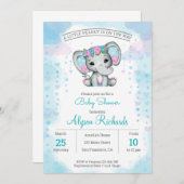 Invitation Baby shower d'éléphant turquoise violet (Devant / Derrière)