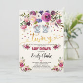 Invitation Baby shower d'éléphant Twin Girl (Debout devant)