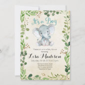 Invitation Baby shower d'éléphant vert (Devant)