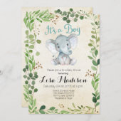 Invitation Baby shower d'éléphant vert (Devant / Derrière)