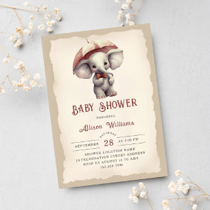 Invitation Baby shower d'éléphant Vintage neutre pour les fem