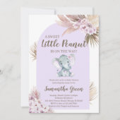 Invitation Baby shower d'éléphant violet de fille (Devant)