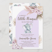 Invitation Baby shower d'éléphant violet de fille (Devant / Derrière)