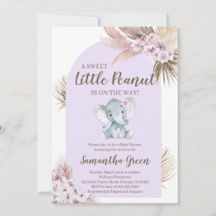 Invitation Baby shower d'éléphant violet de fille