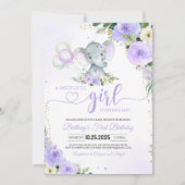 Invitation Baby shower d'éléphant violet de fille (Devant)