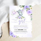 Invitation Baby shower d'éléphant violet de fille