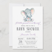 Invitation Baby shower d'éléphant violet et gris (Devant)