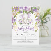 Invitation Baby shower d'éléphant violet rustique (Debout devant)