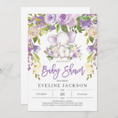 Invitation Baby shower d'éléphant violet rustique (Devant / Derrière)