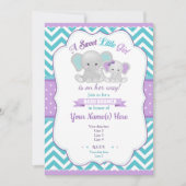 Invitation Baby shower d'éléphant violet Turquoise (Devant)