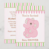 Invitation Baby shower d'éléphante rose cuite (Devant / Derrière)