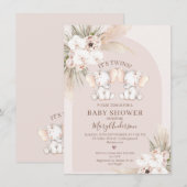 Invitation Baby shower d'éléphants à deux arches florales ros (Devant / Derrière)
