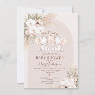 Invitation Baby shower d'éléphants à deux arches florales ros