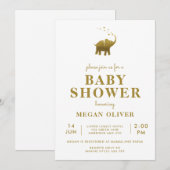 Invitation Baby shower d'éléphants d'or (Devant / Derrière)