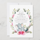 Invitation Baby shower d'éléphants floraux (Devant)
