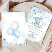 Invitation Baby shower d'éléphants floraux à bulle bleu