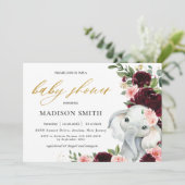 Invitation Baby shower d'éléphants floraux de Bourgogne     (Debout devant)