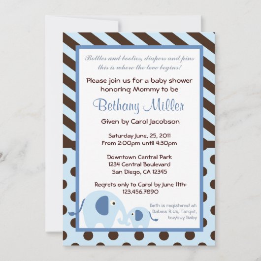 Invitation Baby shower d'éléphants moderne (Devant)