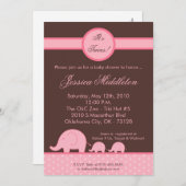 Invitation Baby shower d'éléphants pour les Twins (Devant / Derrière)