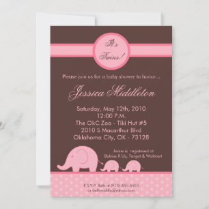 Invitation Baby shower d'éléphants pour les Twins 