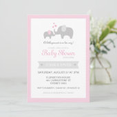 Invitation Baby shower d'éléphants - rose (Debout devant)