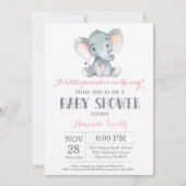 Invitation Baby shower d'éléphants rose et gris (Devant)