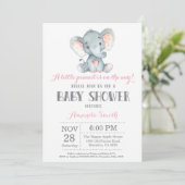 Invitation Baby shower d'éléphants rose et gris (Debout devant)