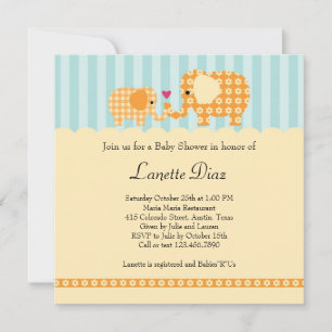Invitation Baby shower d'Elephants Unisex