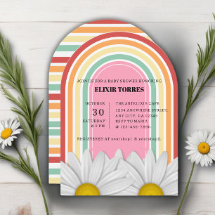 Invitation Baby shower demi-marguerite rétro