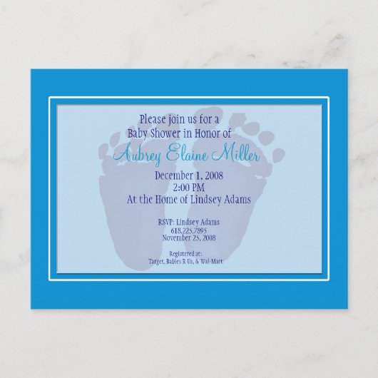 Invitation Baby shower d'empreinte bleue (Devant)