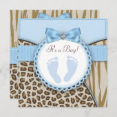 Invitation Baby shower d'empreinte bleue Brown (Devant / Derrière)