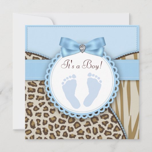 Invitation Baby shower d'empreinte bleue Brown (Devant)