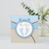 Invitation Baby shower d'empreinte Brown et bleue (Debout devant)
