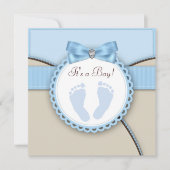 Invitation Baby shower d'empreinte Brown et bleue (Devant)