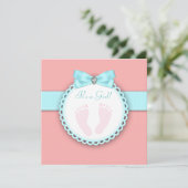 Invitation Baby shower d'empreinte couleur bleu Turquoise (Debout devant)