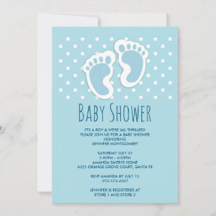 Invitation Baby shower d'empreintes de bébé bleu mou