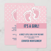 Invitation Baby shower d'empreintes de filles mignonnes roses (Devant / Derrière)