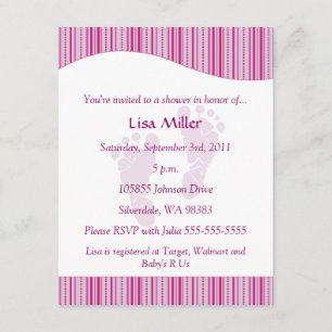 Invitation Baby shower d'empreintes de pas de bébé - rose