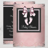 Invitation Baby shower d'empreintes rose noire (Devant / Derrière)