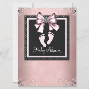 Invitation Baby shower d'empreintes roses noires