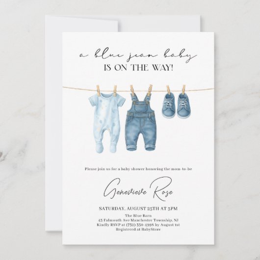 Invitation Baby shower Denim Blue Jean (Devant)