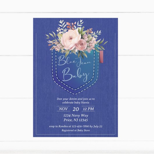 Invitation Baby shower Denim Blue Jean