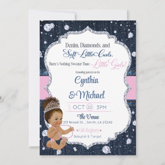 Invitation Baby Shower Denim & Diamants (Devant)