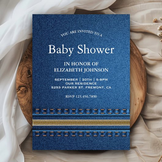 Invitation Baby shower Denim Zipper Jeans