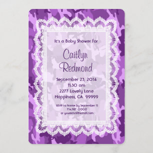 Invitation Baby shower Dentelle de Camouflage violet de FILLE