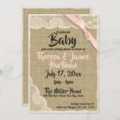 Invitation Baby shower dentelle et burlap (Devant / Derrière)
